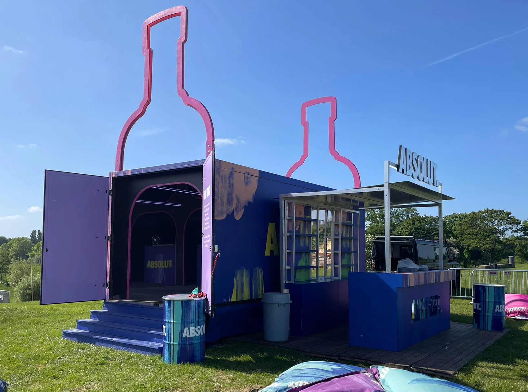 The custom-built blue and purple Absolut festival bar